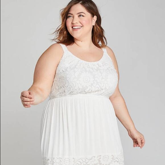 Lane Bryant white Lace Inset Midi Dress - Picture 2 of 7